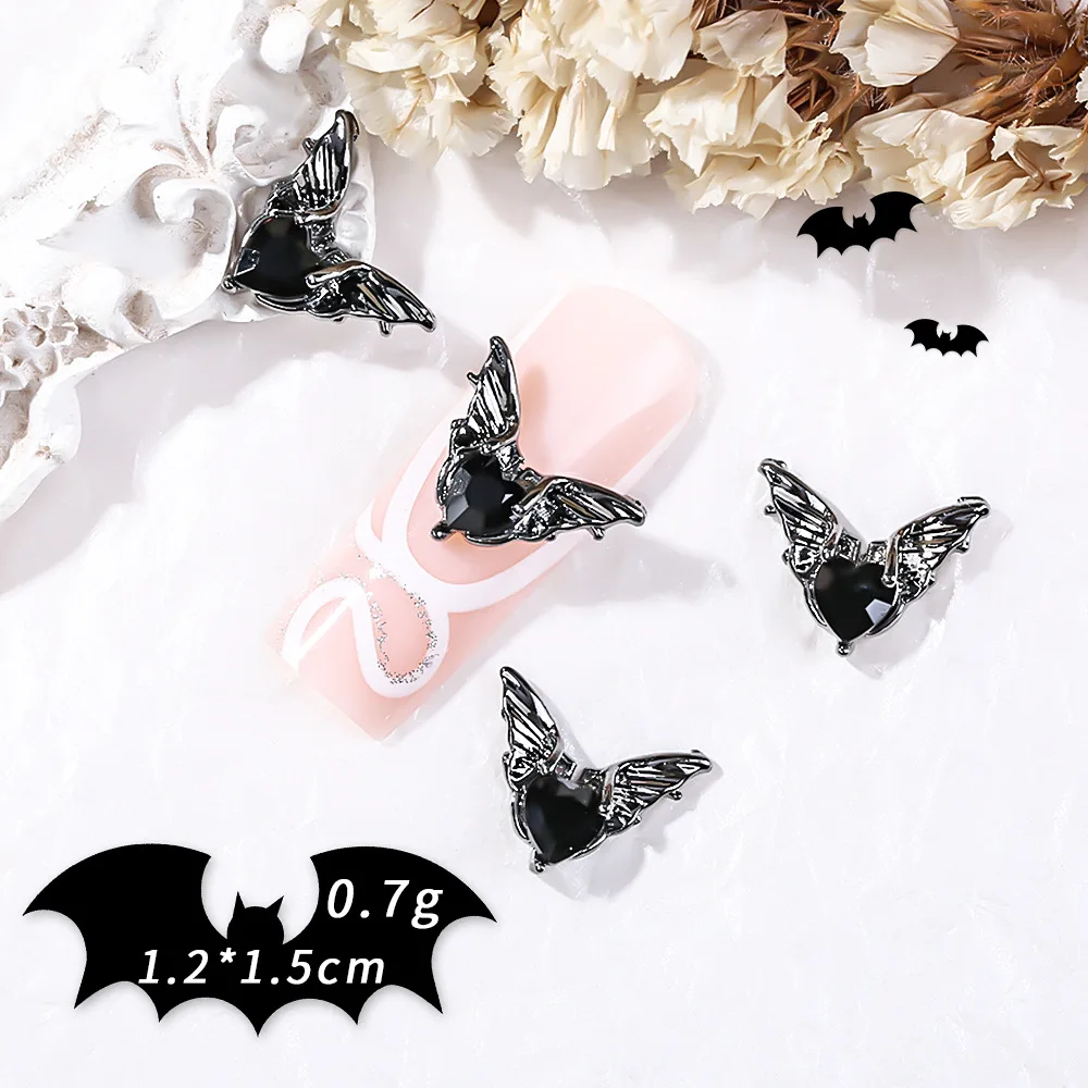 10PCS 3D 고딕 합금 네일 참 크로스 해골 하트 펜던트 다크 할로윈 네일 메탈릭 펑크 아트 데코레이션 용품