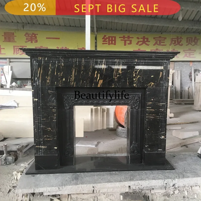 B178 Marble Fireplace French Fireplace Black Golden Flower Black Stone Vintage American Fireplace