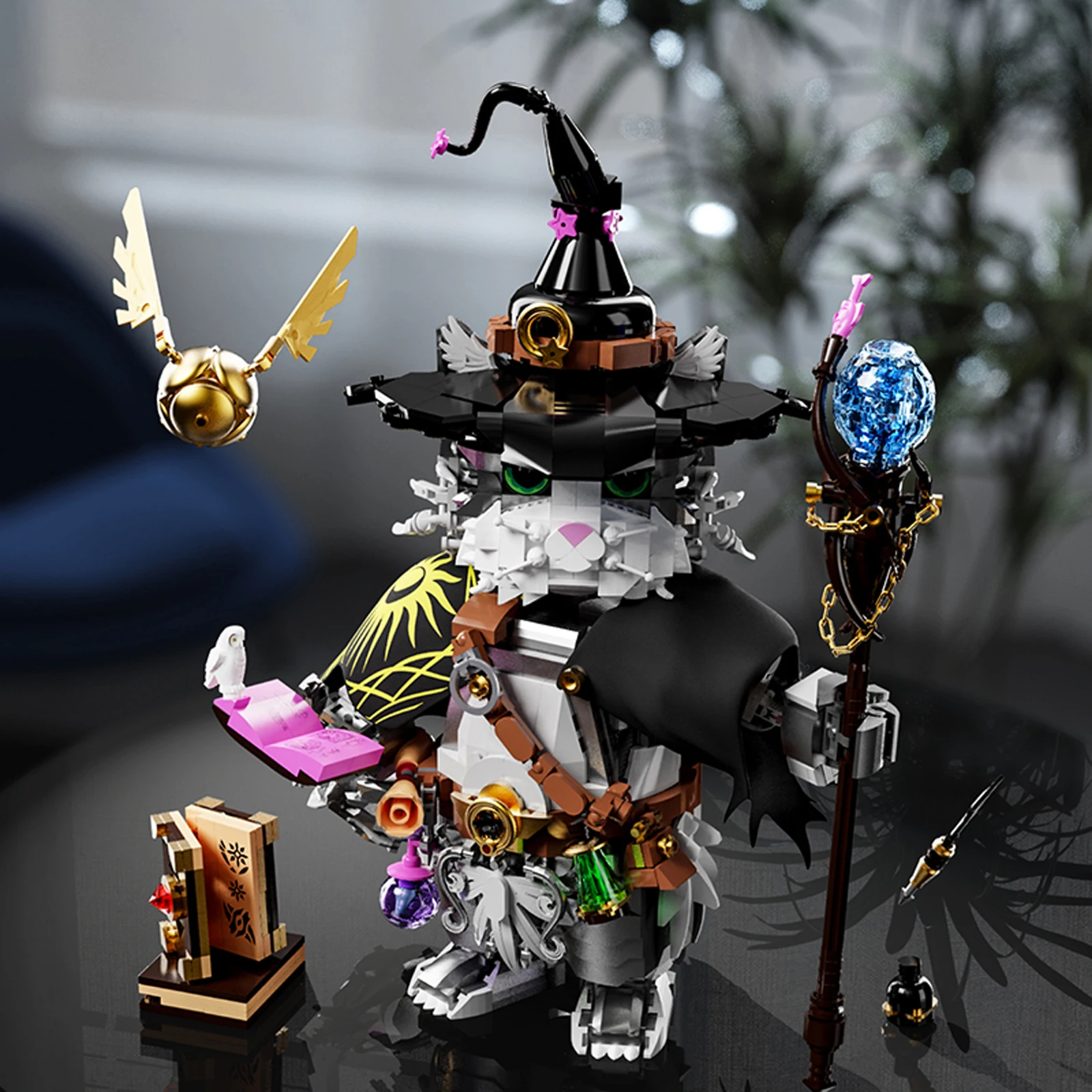1458PCS Wizard Cat Building Blocks Magic Animal with Magic Wand Movable Joints Kids Educational Assembly Toys DIY Xmas Gift