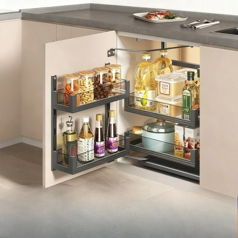 Linkage Basket Pulling Kitchen Floor Cabinet Pull Baskets Portable Multifunctional Storage Rack Large Capacity Storage Basket