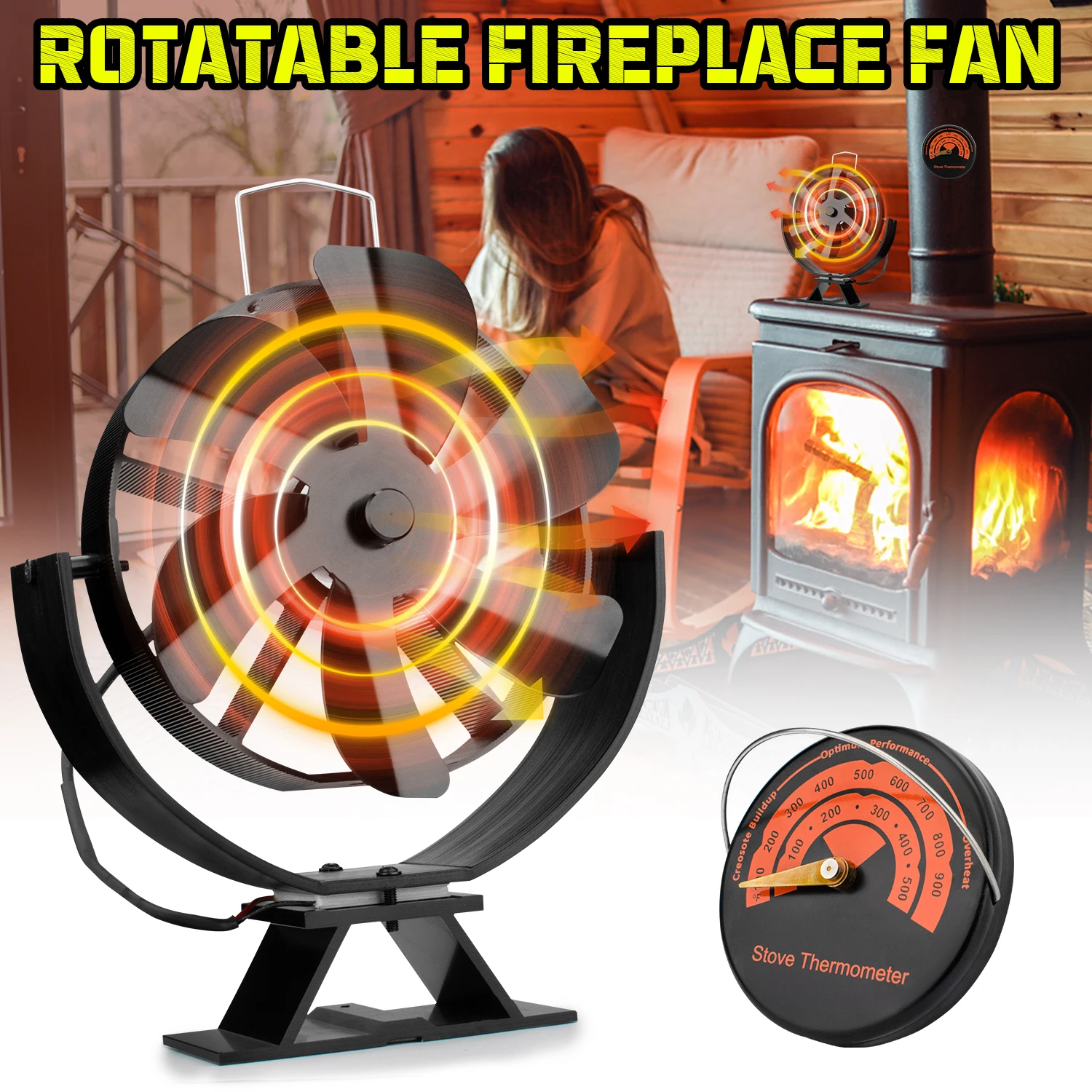 6 Blades Heat Powered Stove Fan 360° Rotating Fireplace Fan Log Wood Burner Eco-fan Quiet Stove Fan Efficient Heat Distribution