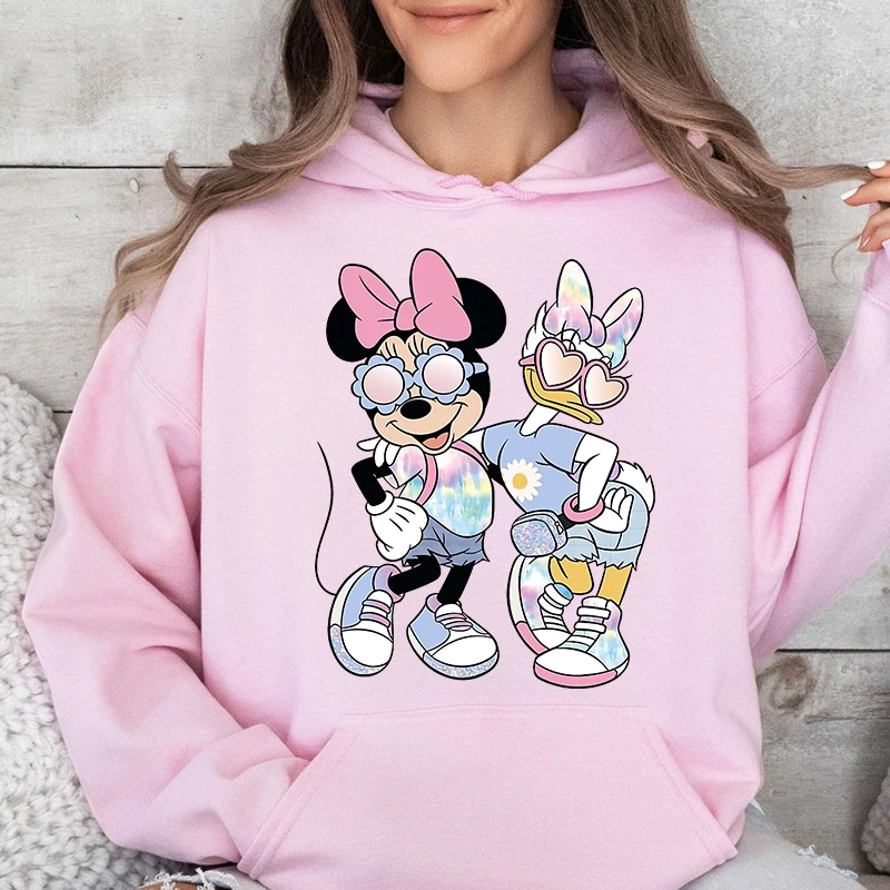 Disney Minnie and Daisy Besties Print Hoodie Casual Top Loose Sweatshirt for Women