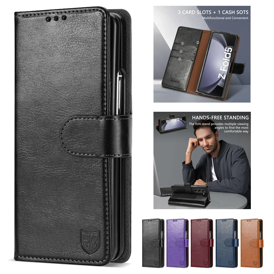 Wallet Luxury Skin Friendly Strong Magnetic With Card Slot Holder Leather Case For Samsung Galaxy Z Fold5 Fall Prevention Cover