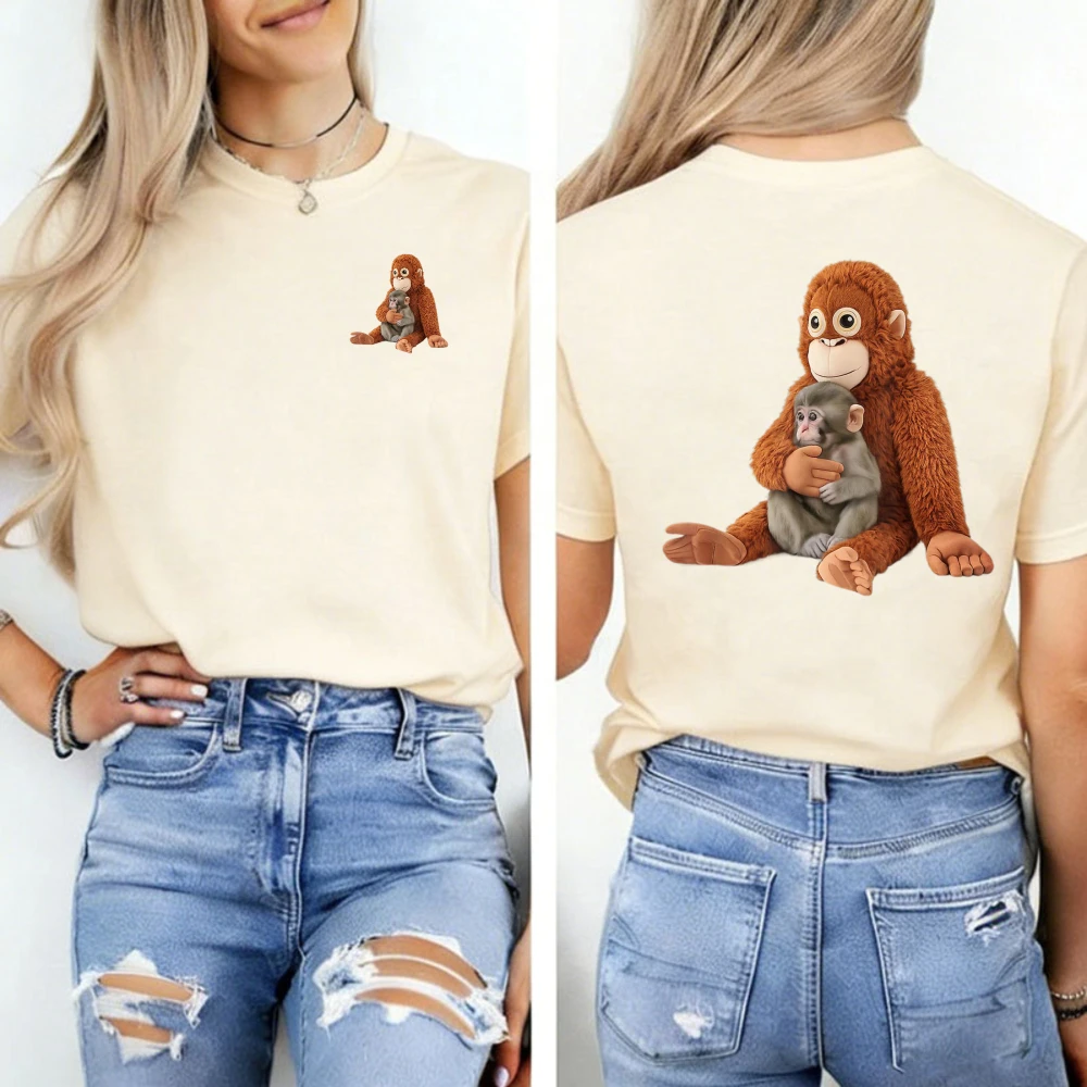 Cute Punch Monkey Cuddling Hug Cozy Heartwarming Graphic of Big Little Big Love Mother's Day Tees Casual Streetwear Tops T-Shirt