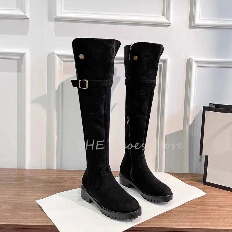 Fashion Turned-over Edge Snow Boots for Women Over the Knee Boots Winter Warm Pulsh Boots Ladies outside Anti-slip Zipper Boots