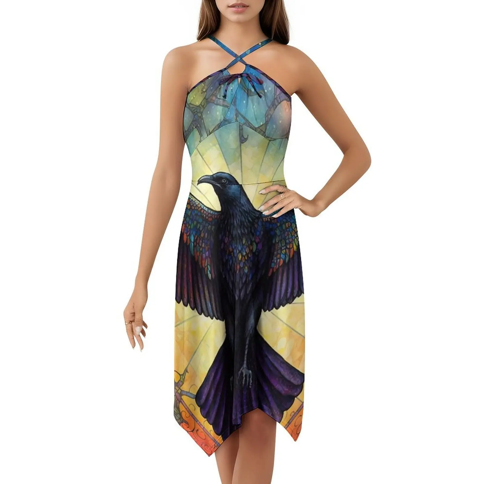 فستان حفلات نسائي من Odin'S Messenger ملابس نادي مطبوعة عصرية للسيدات الغراب الغراب الأسود كرو كورفوس الملون #5