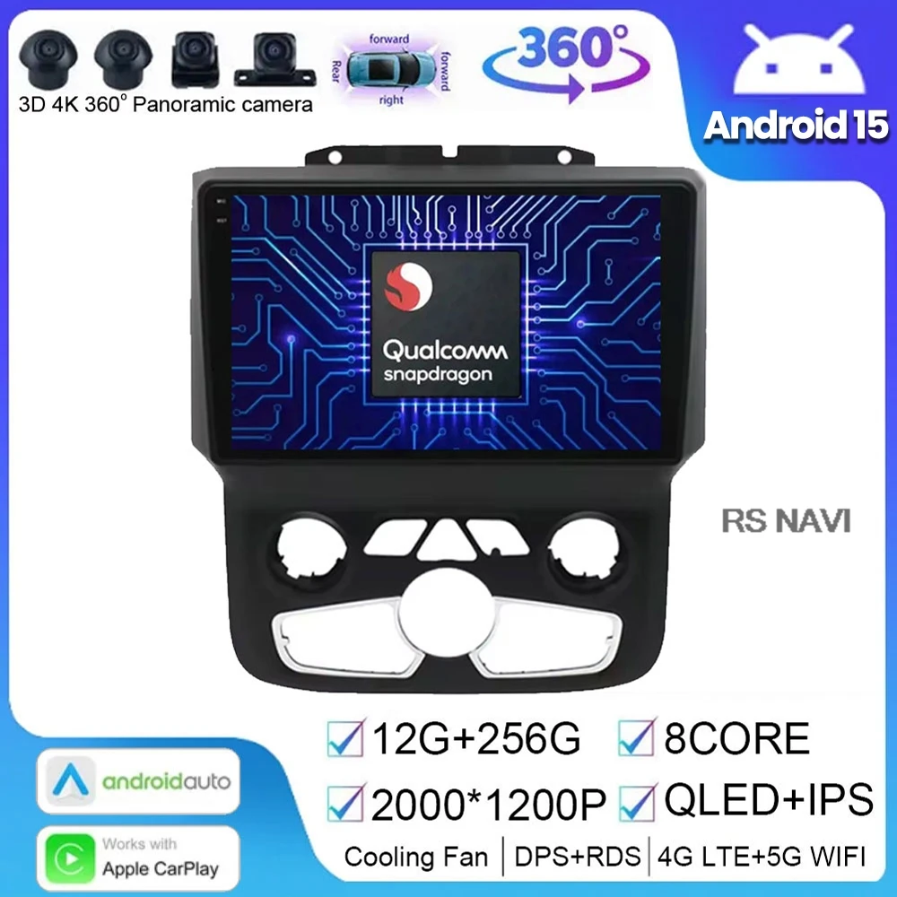 Android 15 For Dodge RAM 1500 2500 2013-2019 Car Radio Navigation GPS Multimedia Video Player No 2din 5G Wifi Stereo DSP Auto BT