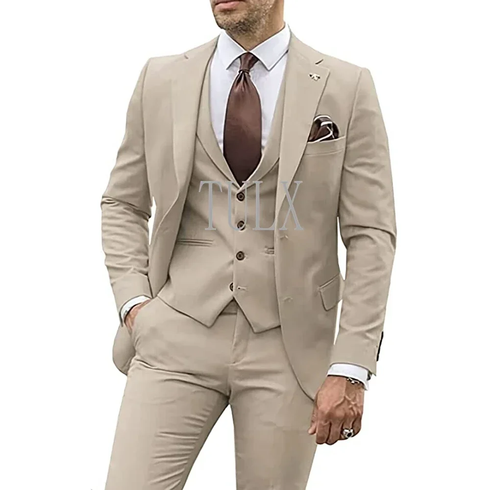 

Male Suits Party Business Casual Groom Tuxedos Jacket Sets Notched Lapel 3 Piece (Blazer+Vest+Pants)Slim Fit Costume Homme