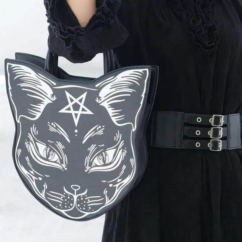 Black Cat Print Small Hand Bags For Women 2024 Fashion Trend Designer Female Tote Soft Leathergirls Handbags And Purses