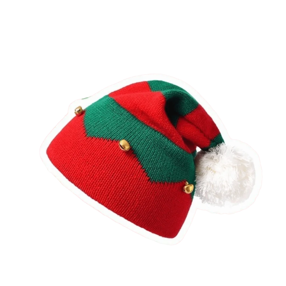 Geschenk Frohe Weihnachten Mütze Weihnachts-Strickmütze Warme Grün-Rote Santa-Mütze Plüschball Koreanischer Stil Wollmütze Frohes Neues Jahr – Detail 7