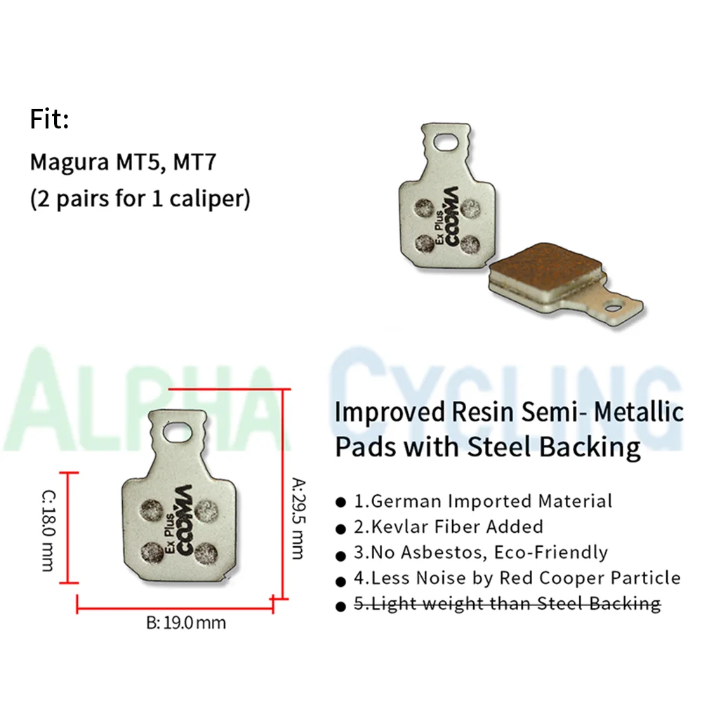 Bicycle Brake Pads for Magura MT5 MT7 Caliper, 4 Pairs, Ex Plus Improved Resin