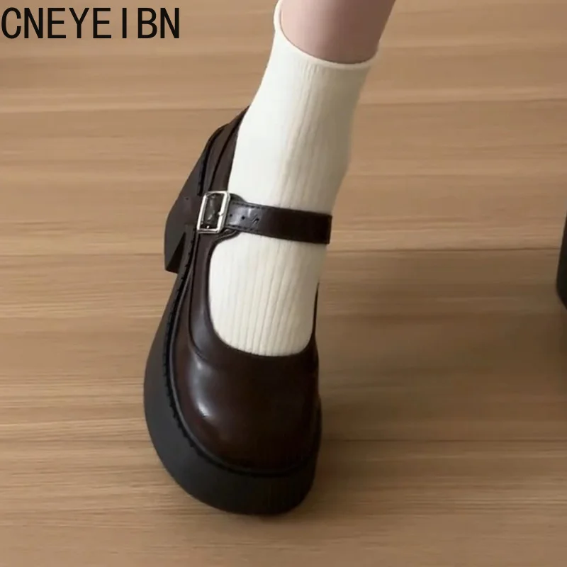 Spring Autumn Platform Thick Bottom Women Mary Jane Shoes Black y2k Heel Round Toe Shoes Elegant Party Leather Dress Shoes view 3