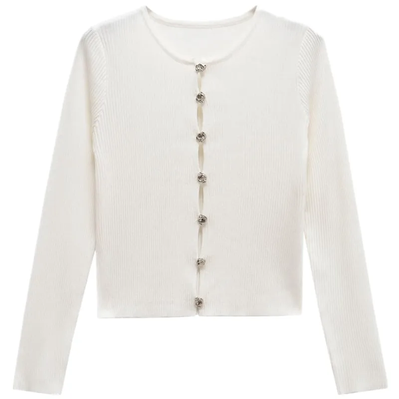 ฤดูใบไม้ผลิ 2025 ผู้หญิง Faionable Ribbed รอบ Ne ยาว Sve SLIM FIT ถัก Jaet ใหม่มาถึงเดินทาง Sle ความยาวปกติ