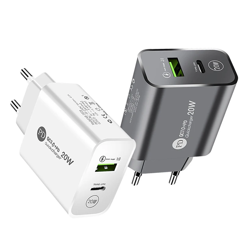 PD 12W Mobile Phone Charger 5V 2.4A Charging Head USB+Type-C Charging Head EU US Plug Adapter