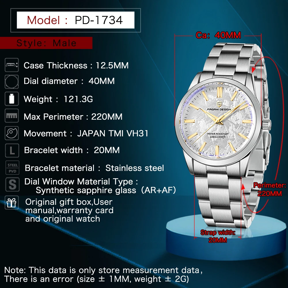 PAGANI DESIGN 40MM Men Quartz Watches TMI VH31 Luxury Business Top Sapphire 316L Stainless Steel 100M Waterproof Watch For Men image 2