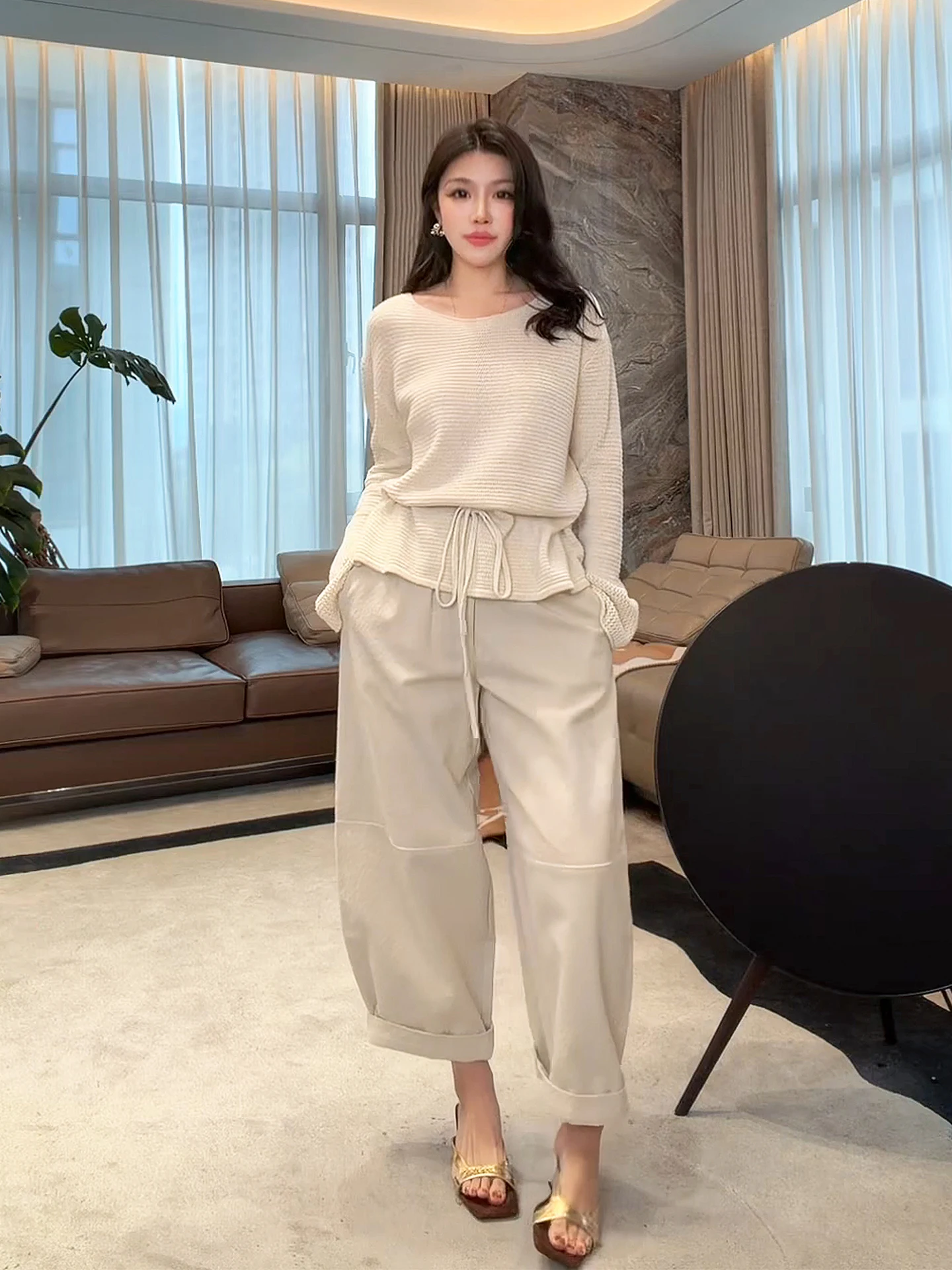 

Me Hollow out Long Velvet Cotton Loose Waist Slimming Faion Casual Knitted Sweater Women's Personal Sle Straight Tube Sof...
