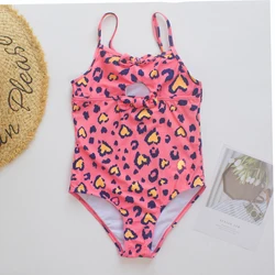 Red leopard Girls Kids costume intero costumi da bagno estate bambini adolescenti studenti scava fuori Bow Deco Beach costume da bagno da bagno