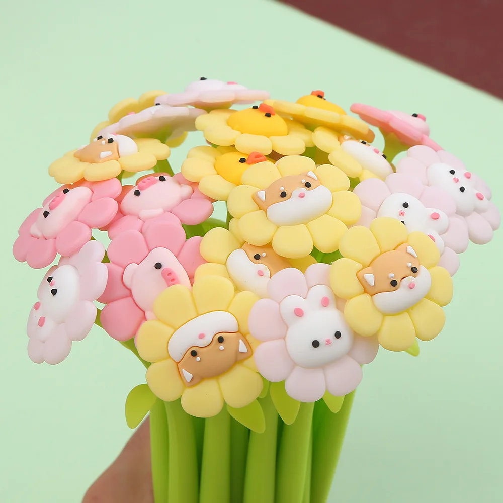 48PCS Zhongfan Stationery Cartoon Pig Cute Rabbit Flower Swinging Neutral Pen Cute Rabbit Young Leaf Soft Rubber Shaking Pen Who