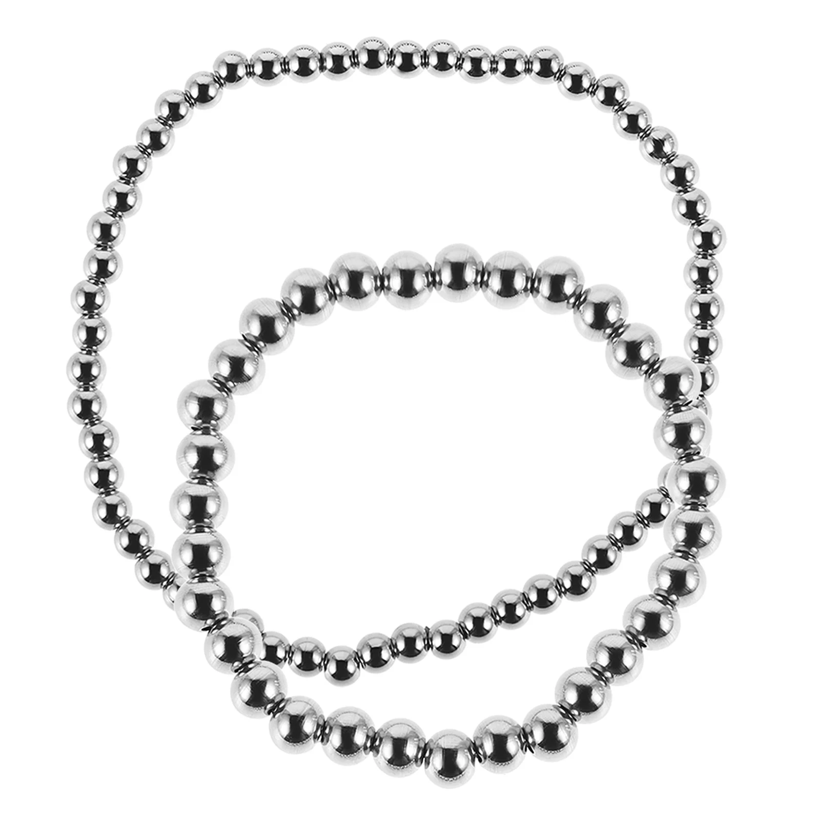 

2 Pcs Steel Bead Bracelet Sparkling Beaded Bracelets for Girls Silver Women Stackable Elastic Wife