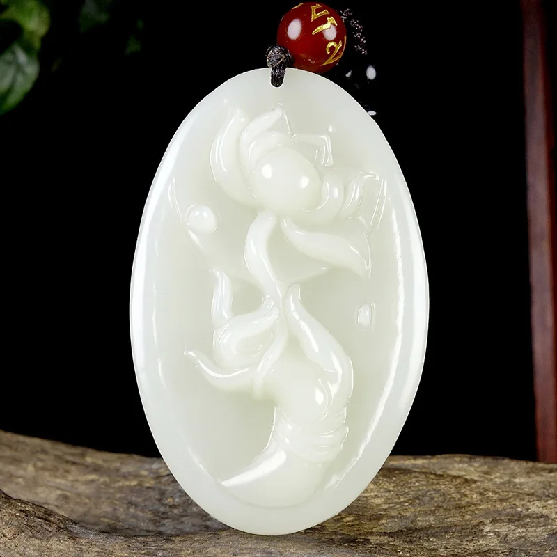 Pendant, Hotan White Jade, Extends Hands To Attract Wealth, Flowers Bloom To Reveal Buddha