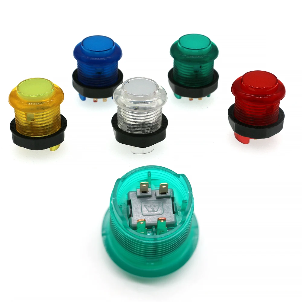 50PCS BaoLian 28mm / 24mm 5V LED Illuminated Light Round Clear Push Button With Mirco Swich For DIY Arcade Game Machine