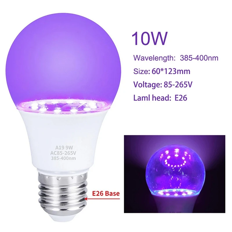 T70C 9Pcs 10W Lâmpada UV ultravioleta Detecção fluorescente Lâmpada UV Luz preta Lâmpada azul E26 110V 220V para decoração de festa de DJ