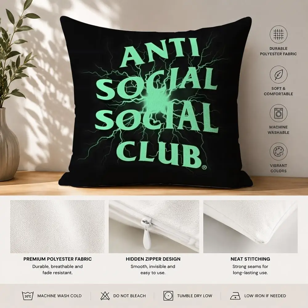 A-Anti Social Social Club Cushion Cover Square Decorative Sofa Cushion Cover Bedroom Living Room Home Decor Halloween Gift