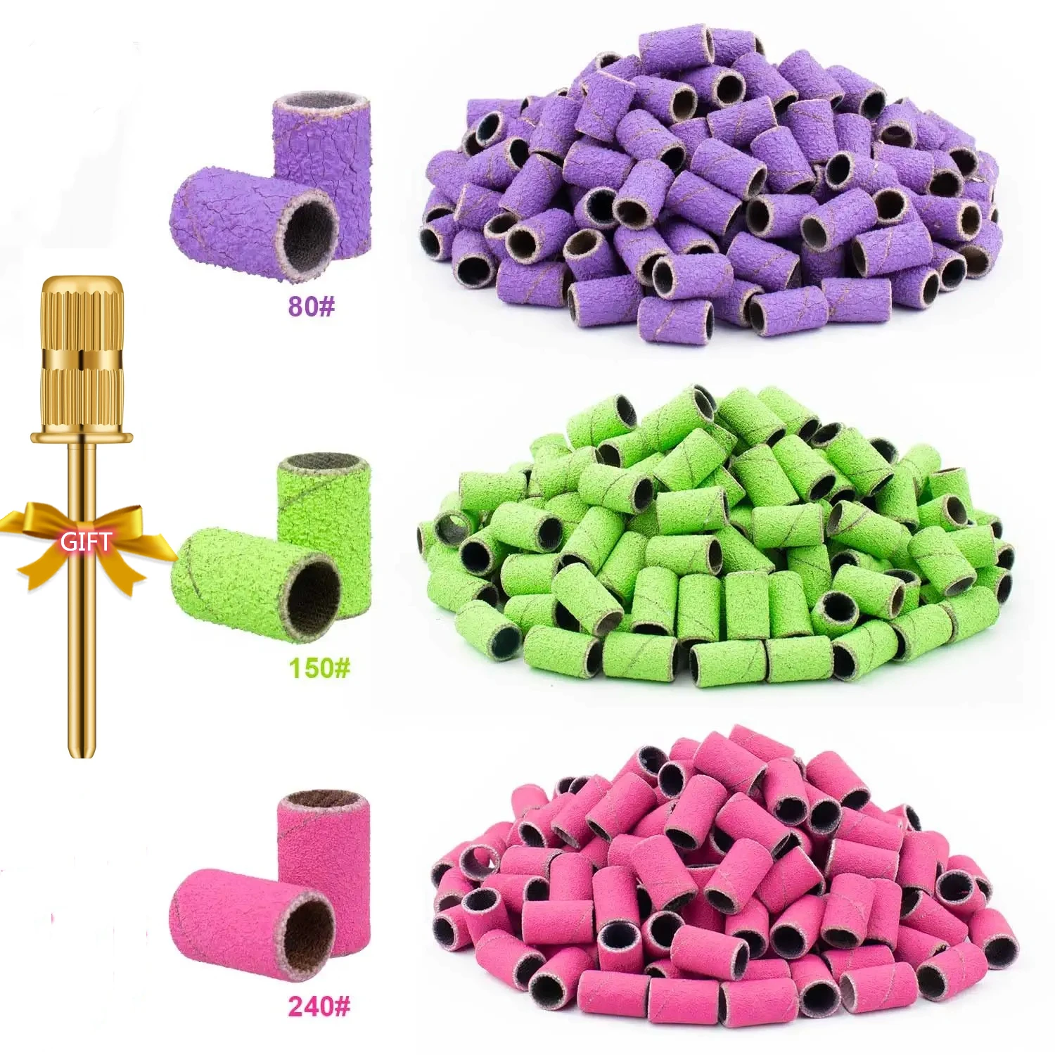 Nail Sanding Bands for Nail Drill #80#150#240 Grits 50 Pcs Colorful Coarse Fine Nail Sanding Caps 1Pcs 3/32\