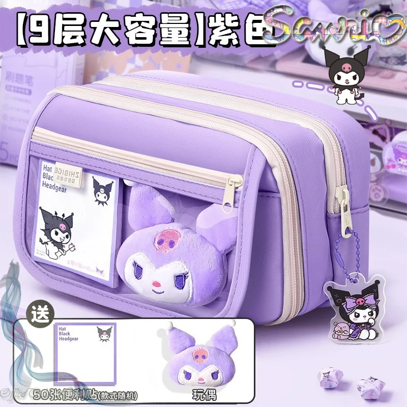 Sanrio Kuromi-estuche de lápices de gran capacidad para niñas, bolsa bonita con cremallera, bolso Kawaii para niños, suministros escolares para mujeres