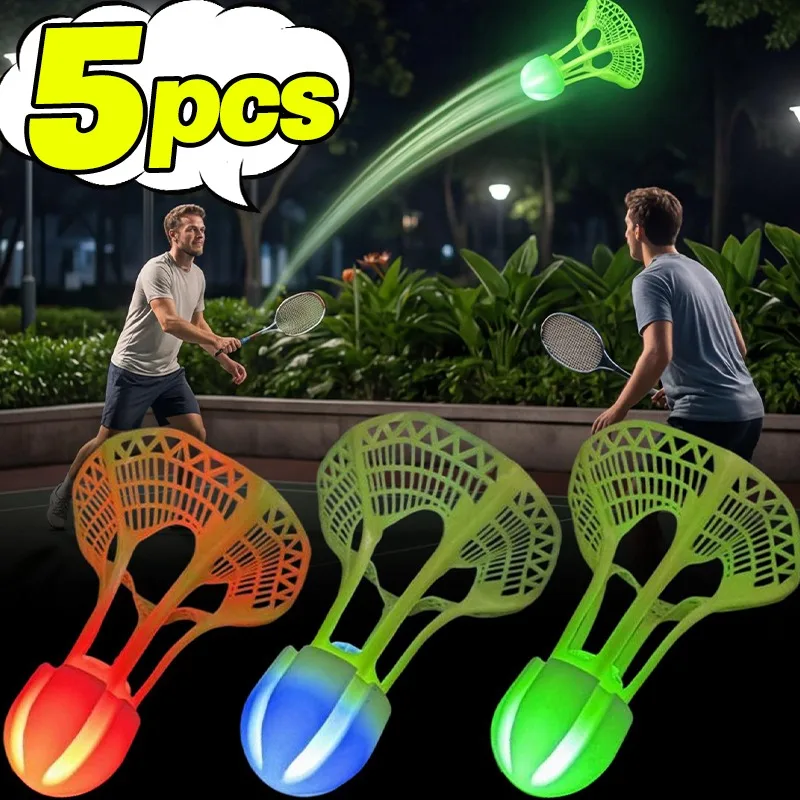 Outdoor LED Light Up Badminton Shuttlecocks for Night Playing 3 Color Glow Wind Breaking Skirt Shockproof Foam Head for Family