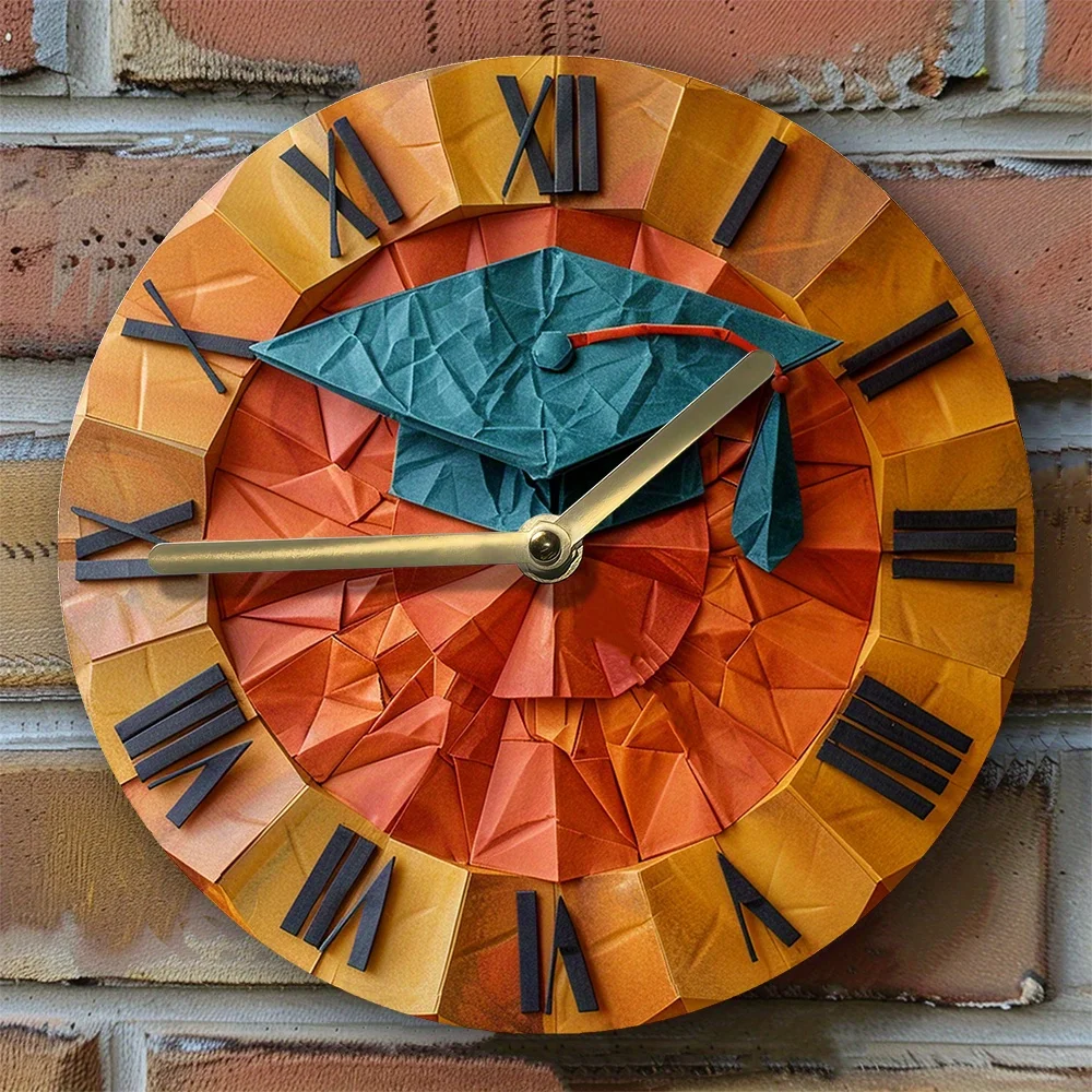 DIY Wall Clock with 3D Graduation Cap Design - Quiet Movement, Home Decor for Living Room, Unique Gift for Grad Students