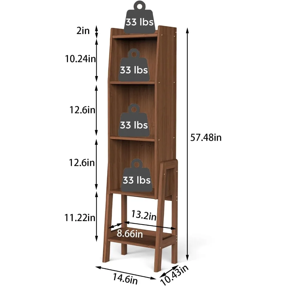 خزانة كتب مدمجة ذات 4 أرفف لمنتصف القرن للمساحات الصغيرة، وحدة عرض تخزين مفتوحة لديكور المنزل في غرفة المعيشة