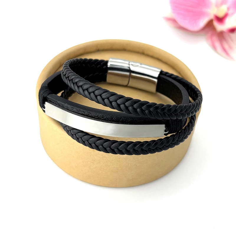 Classic multi-layers woven beads Leather Bracelet 19,21,23cm Size Choose Stainless Steel Magnetic Buckle Fashion Charm Bracelet