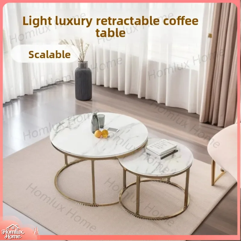 Luxury Extendable Coffee Table Set, Modern Simple Wood & Metal Frame Combination Table for Small Living Room