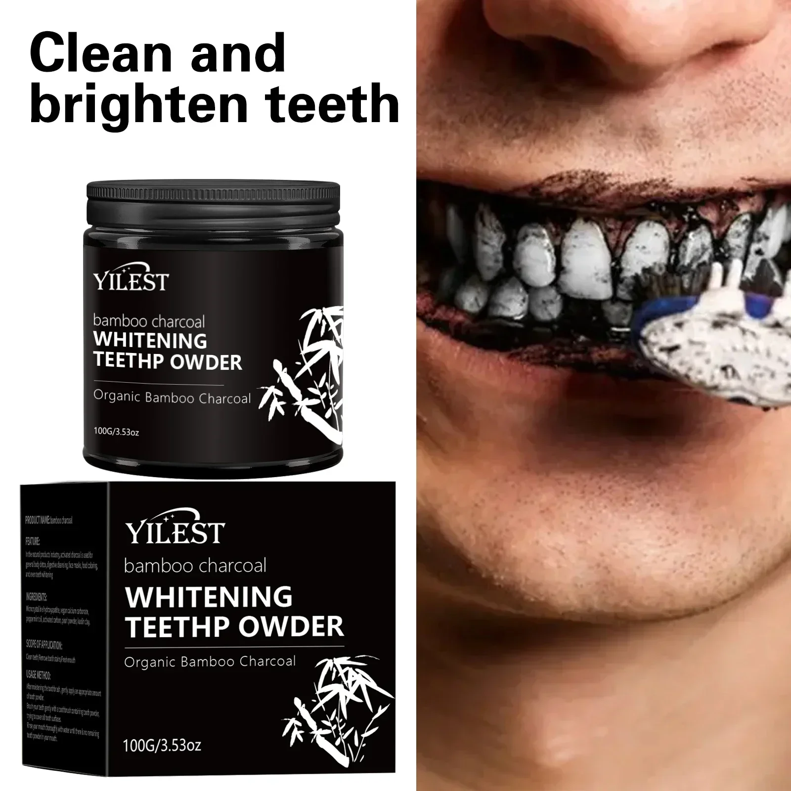 

Charcoal Teeth Cleaning Powder Hydroxyapatite Whitening Formula Removes Stains and Provides Natural Breath Freshness