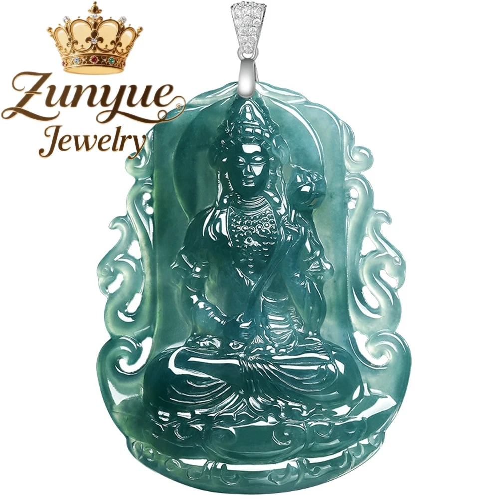 Natural Genuine A-Grade Ice-Blue Jadeite Great Peace Bodhisattva Pendant S925 Silver Highend Popular Luxury Quality Jewelry Gift