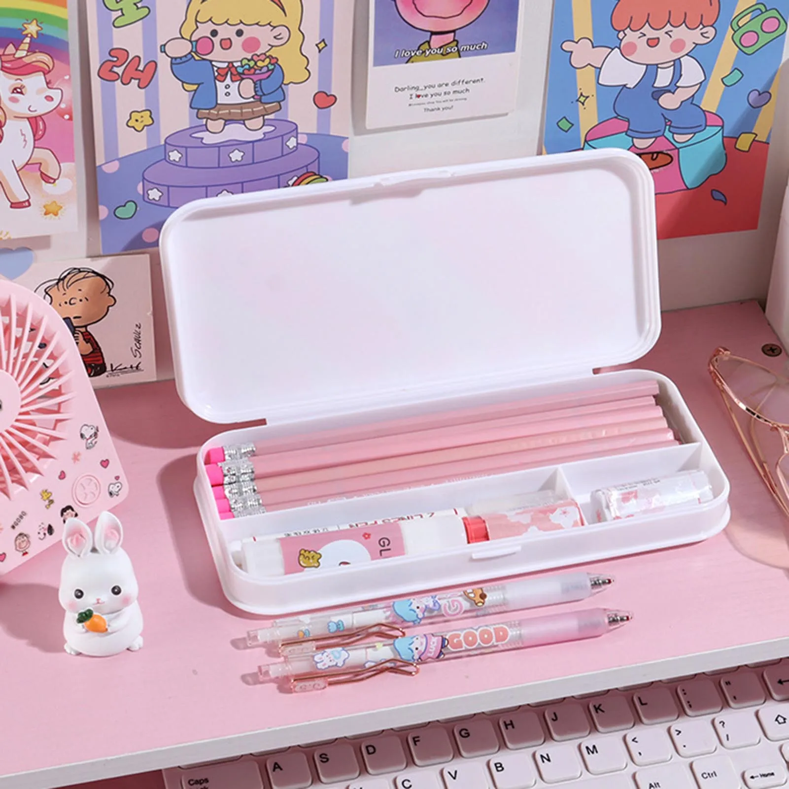 Plastic Stationery Boxes Large Capacity Cute Cartton Pencil Cases Cream Glue Diy Homemade Material Kit Pen Bags Gifts For Kids