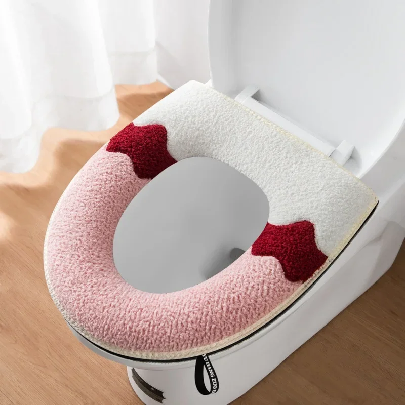 Waterproof Plush Toilet Seat Cover, Universal Model, Ring, Washable, Zipper, Bathroom Mat, Decorative