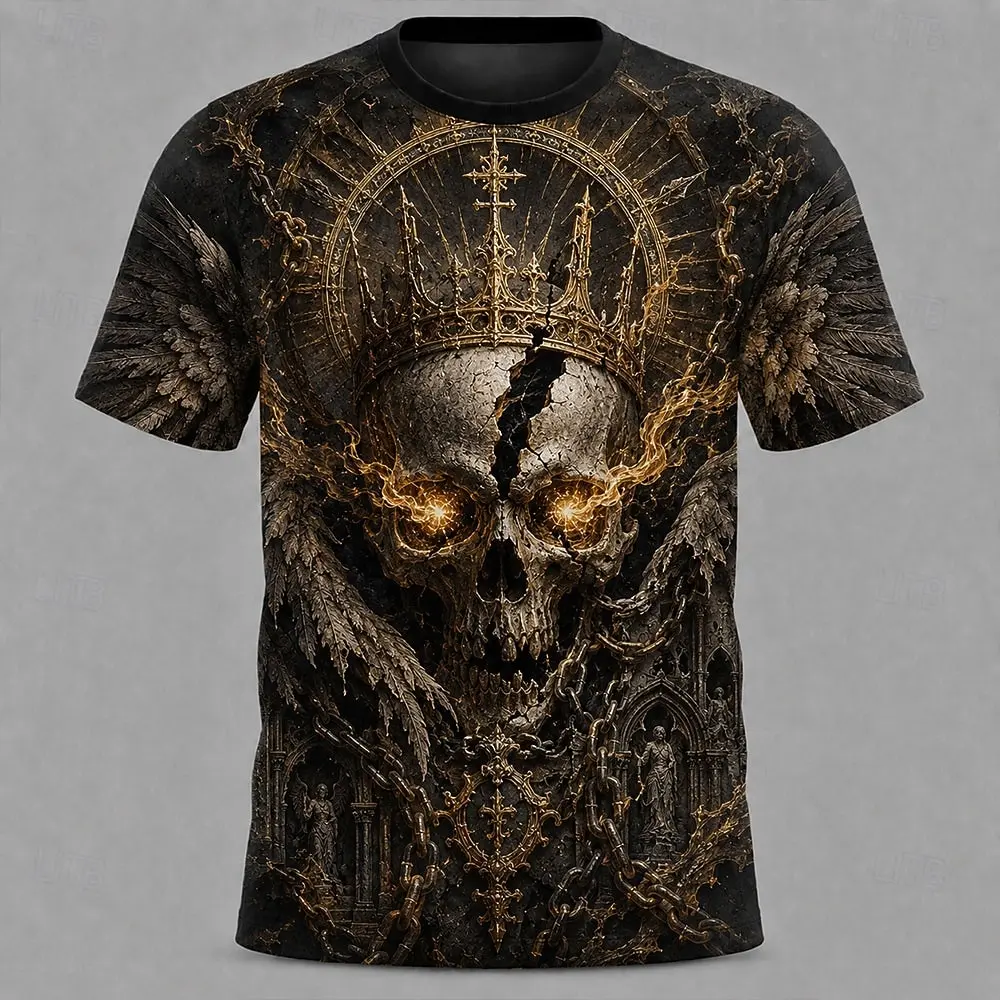 Men's Spring Summer 3D Printed Crew Neck T Shirt, Purple Galaxy Black Wing Reaper Dark Fantasy Gothic Graphic Casual Top