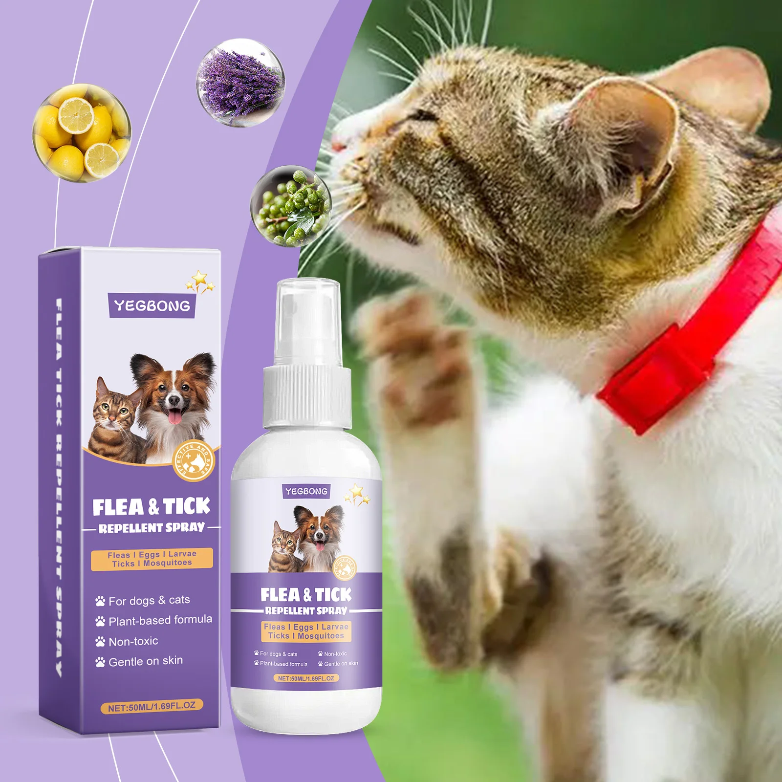 Repelente de Insectos para Mascotas Yegbong: Fórmula Suave, Repele Mosquitos y Piojos, Previene Picaduras de Parásitos, No Irritante