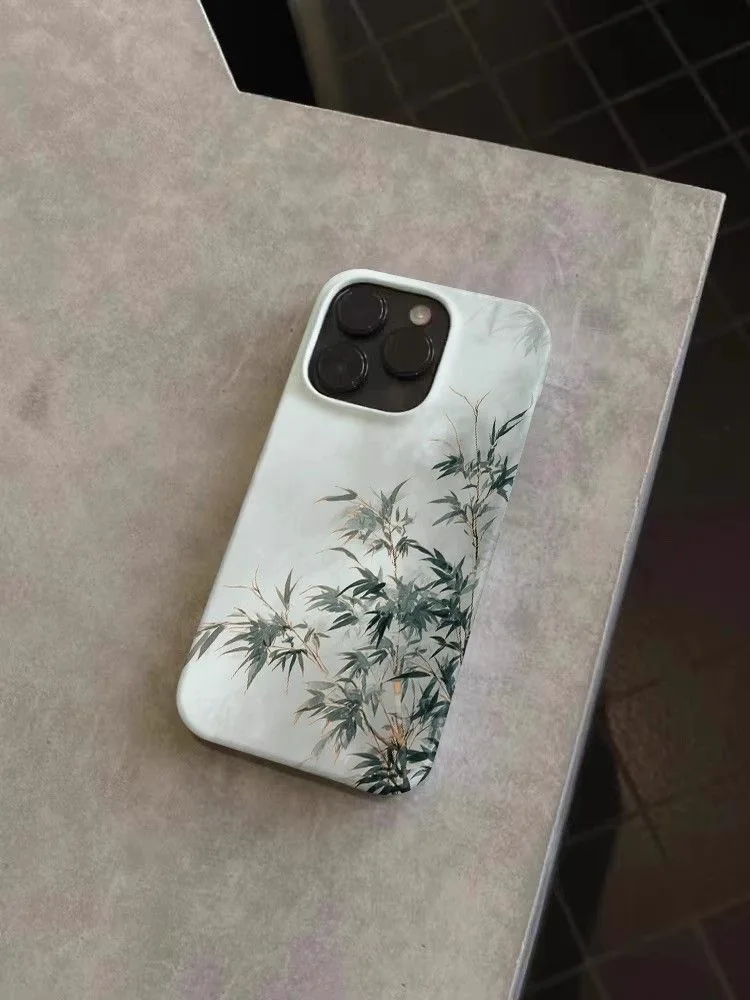 رائعة النمط الصيني الخيزران نمط الفني المائية جراب هاتف آيفون 16 15 14 11 12 13 برو ماكس زائد الغطاء الخلفي