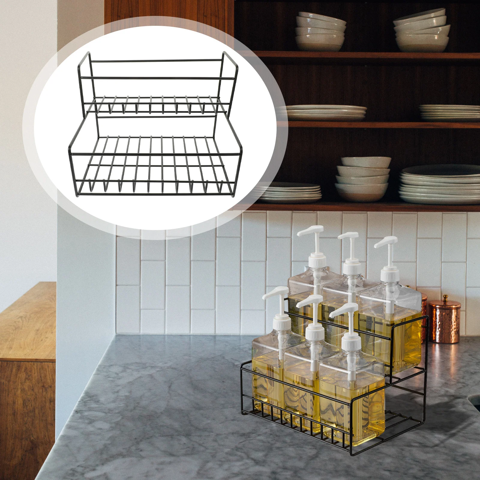 

Stable Iron Storage Rack Organizer Syrup Bottle Holder Dressing Display Stand 2-Layers-Type Jam Bottle Shelves