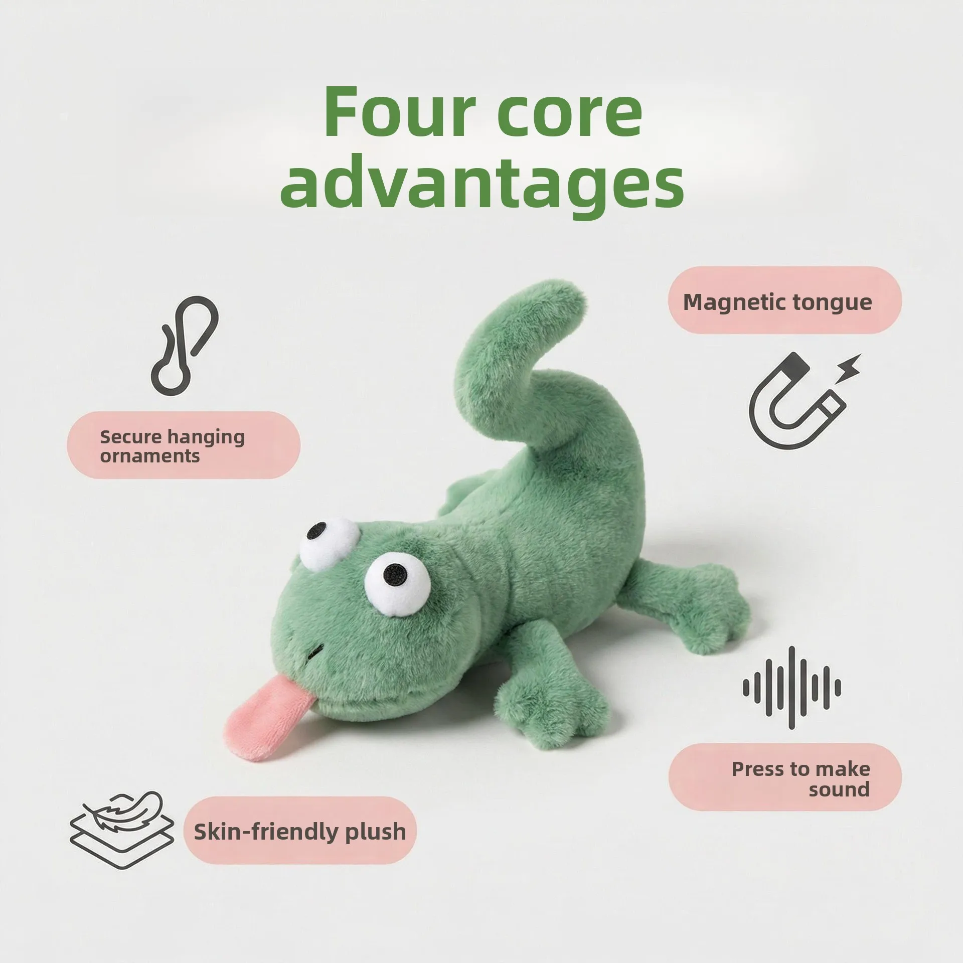 Sound Making Lizard Plush Keychain, Magnetic Long Tongue Stuffed Toy, Abstract Cute Plush Keyring for Kids Birthday Gift