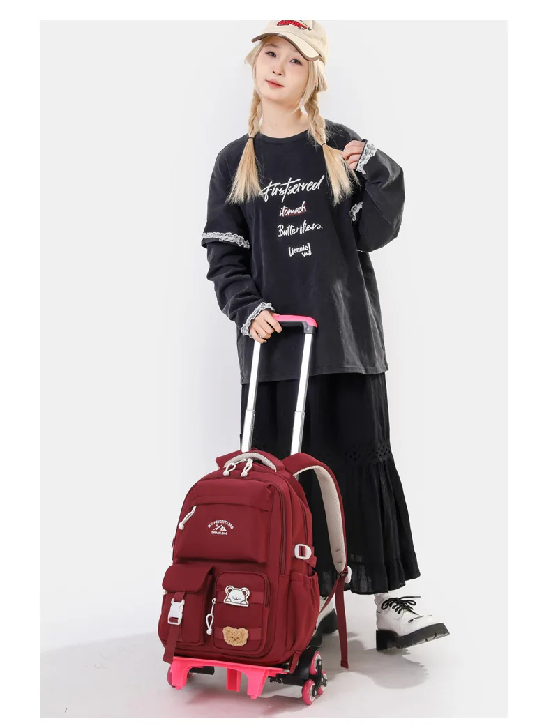 2026 Children Wheeled Backpack Students Schoolbag Rolling Backpacks Bag Kids School Trolley Bookbag Girls School Bag with Wheels