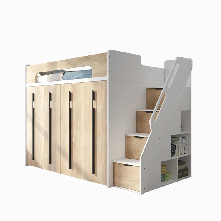 *Most Popular Wood Grain Children Ladder Bunk Bed With Storage and Wardrobe