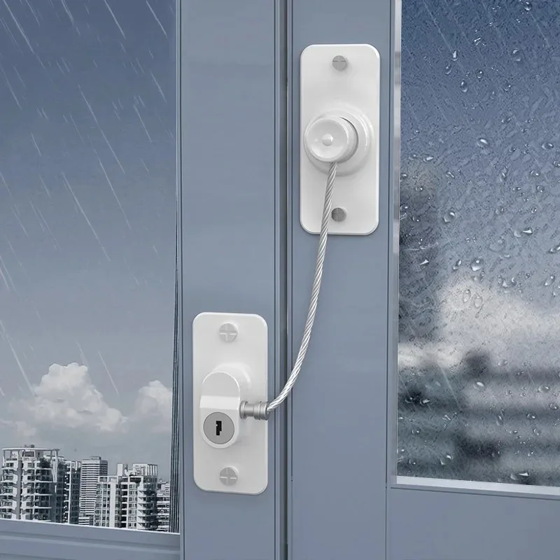 1/2Pcs Rotatable Plastic Windows Lock with Key Children Safety Windows Lock Door Safety Restrictor Window Baby Security