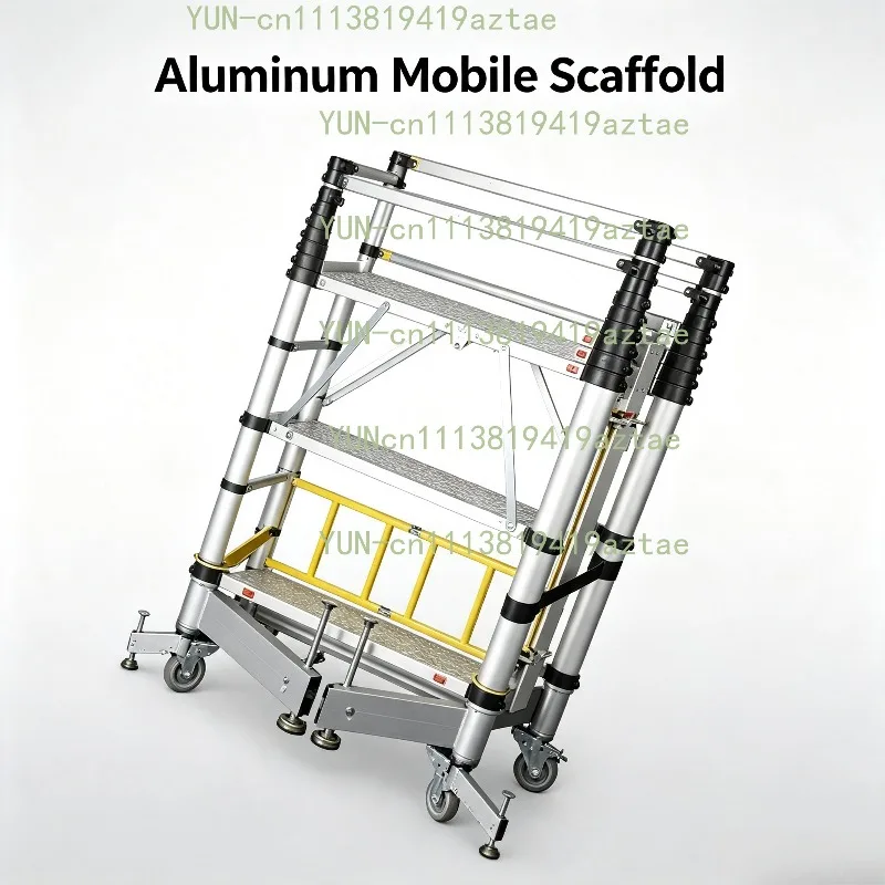 3-Section Telescopic Aluminum Mobile Tower Scaffold Ladder, Portable Working Platform Scaffolding