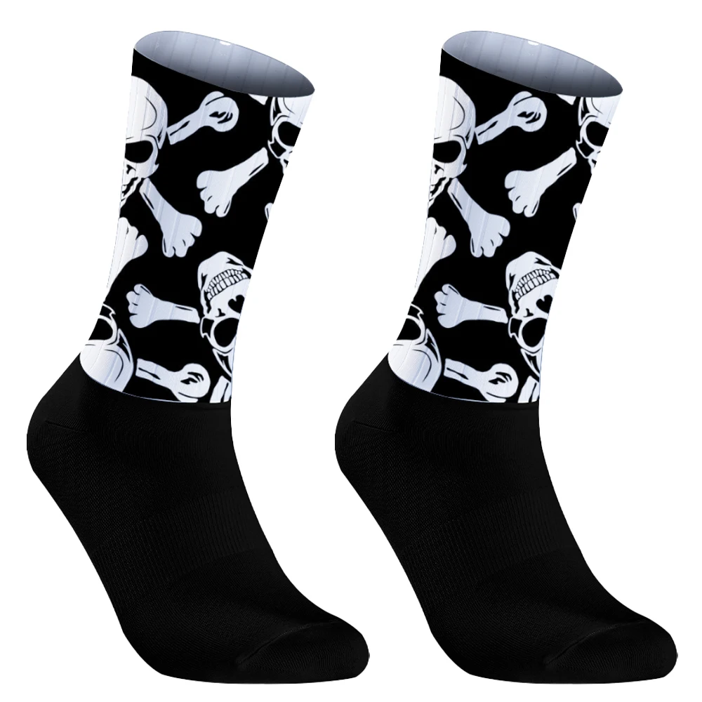 Chaussettes Whiteline coordonnantes en silicone pour hommes, motif tête de mort, vélo, sport, course à pied, cyclisme, été