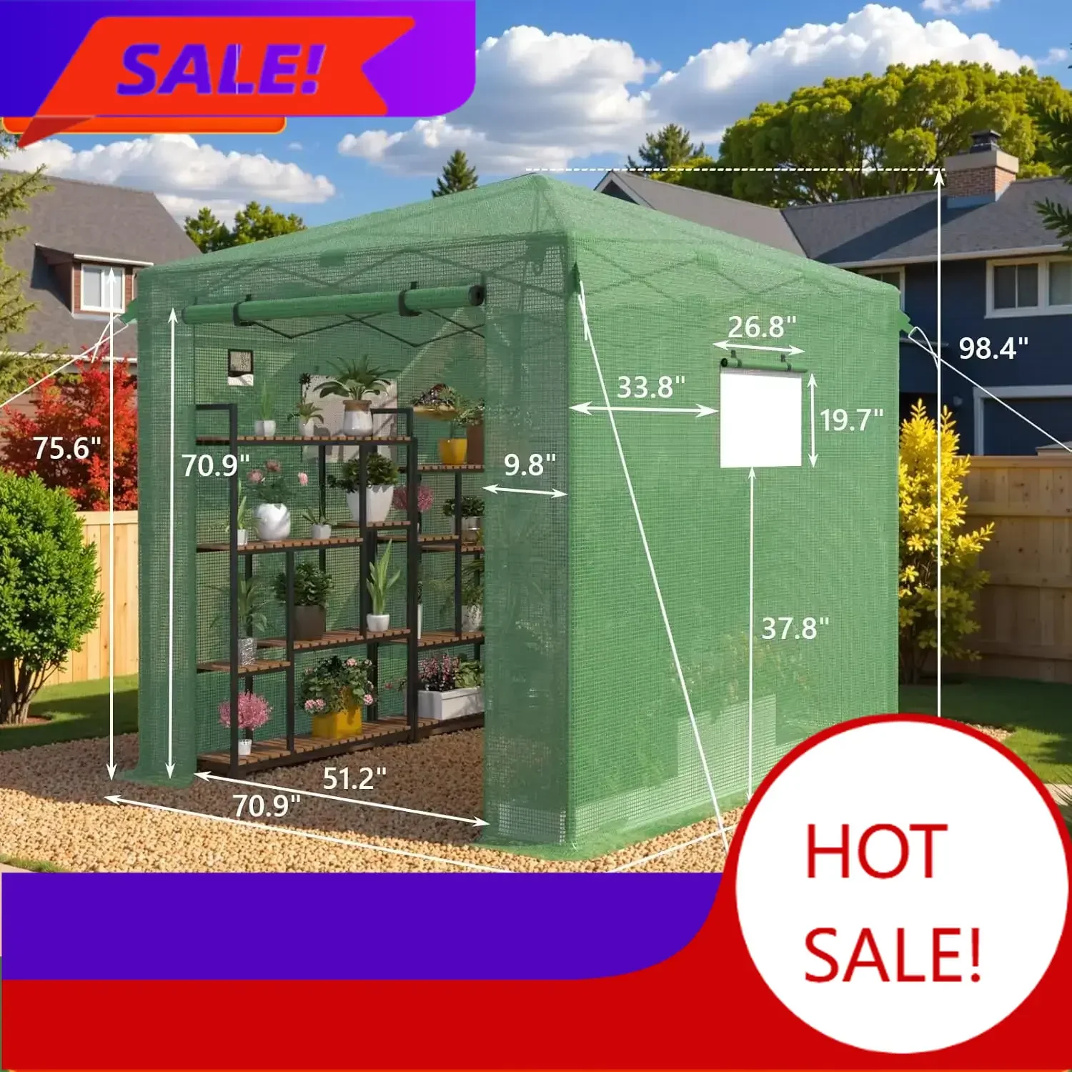 

Бестселлер: Сборная теплица 8x6 футов, уличная теплица, портативная теплица-тент с откатной дверью на молнии, покрытие из полиэтилена