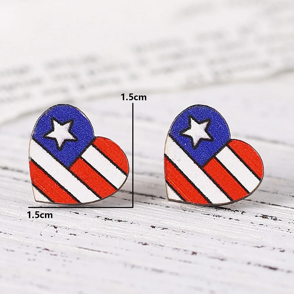 Wholesale Jewelry for Resale 2026 New Inspired Design American Flag USA Independent Day Love Heart Wood Stud Earrings Women Jew